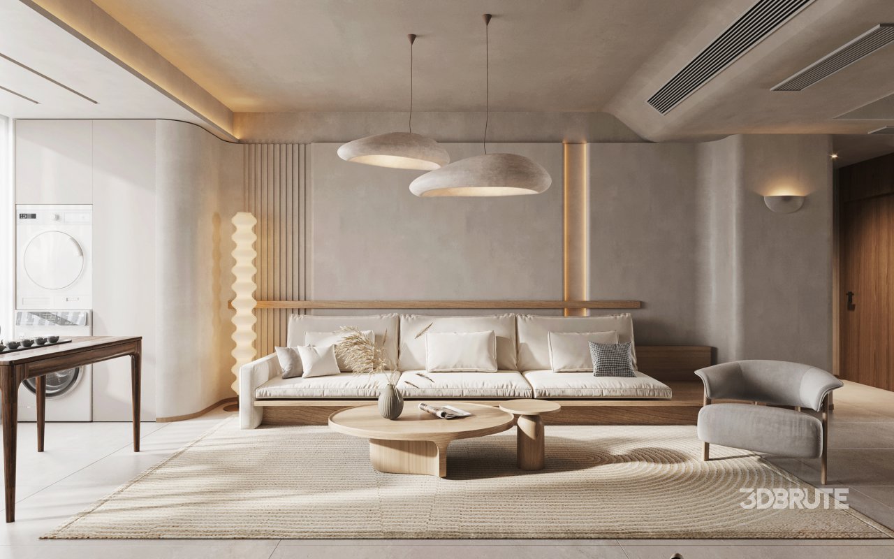 Modern living room and dining room interior scene Image 8