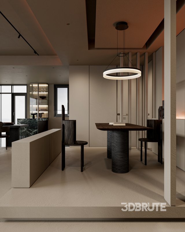 Modern living room and dining room interior scene Image 4