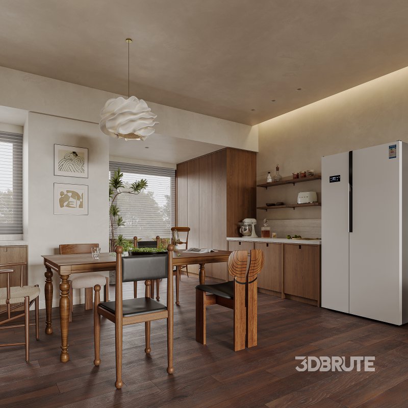 Modern living room and dining room kitchen interior scene Image 5