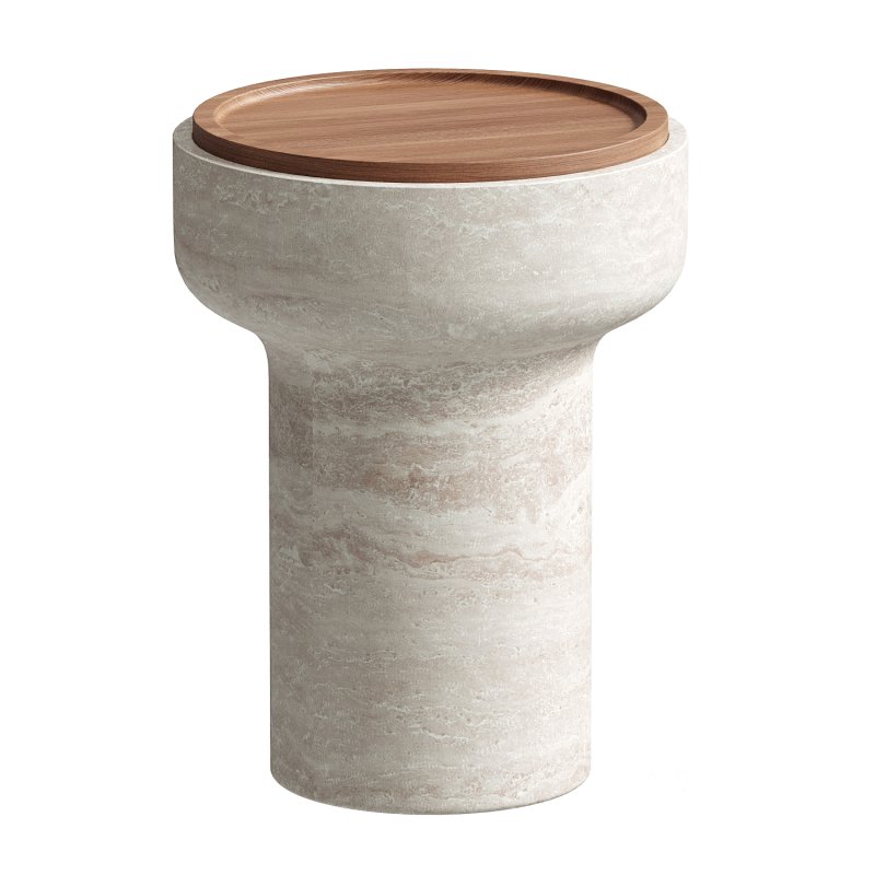Tivoli Side Table in travertine and walnut by Ivan Colominas Image 2