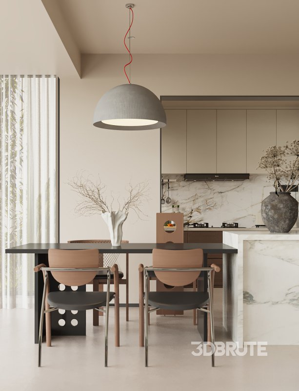 Modern living room and dining room interior scene Image 2