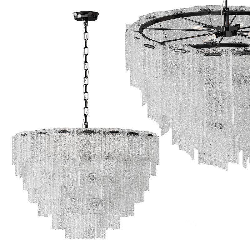 Round pendant chandelier made of ribbed glass light Image 5