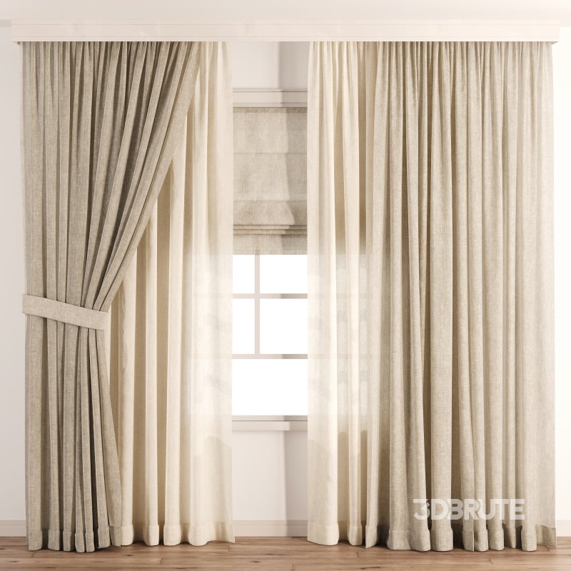 Triple Layer Natural Linen Curtain Set Image 4