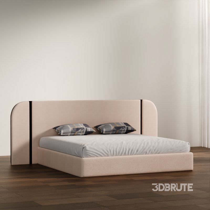 Soft Upholstered Double Bed 3D Model Image 3