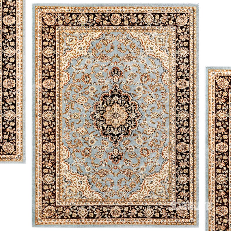 Medallion Kashan Light Blue Traditional Rug Image 2