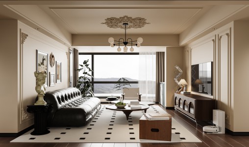 Luxurious living room and dining room