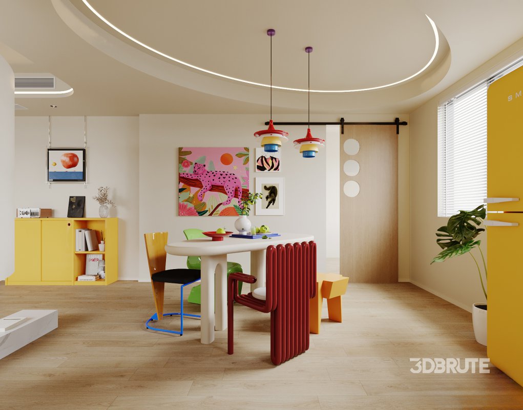 Modern living room and dining room interior scene Image 3