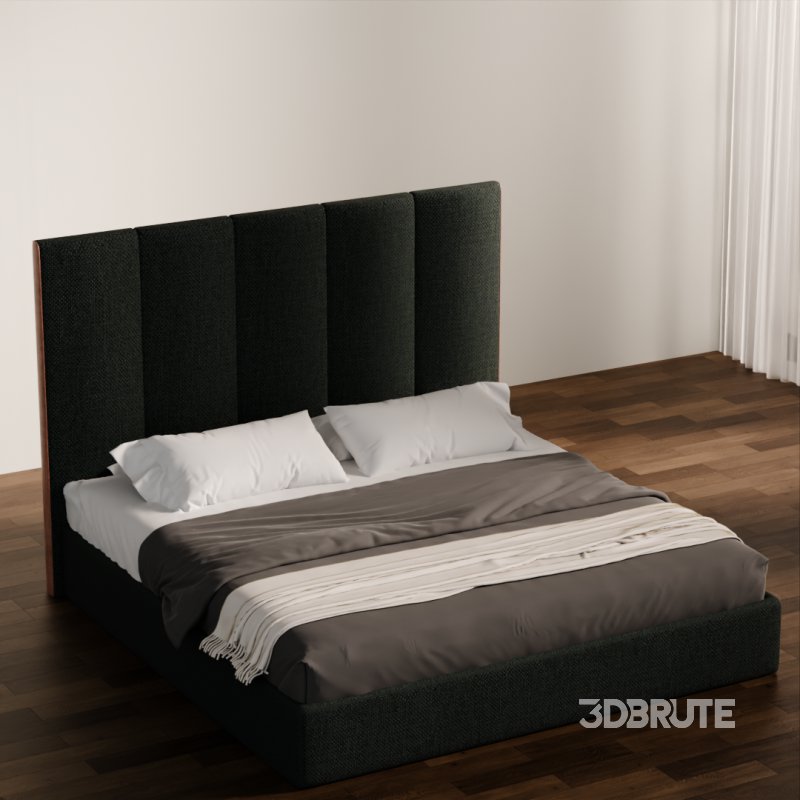 Contemporary Upholstered Bed with Tall Panel Headboard Image 2