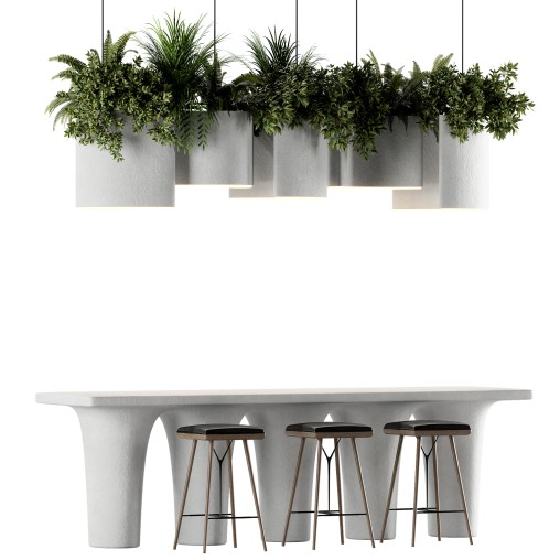Reception Desk With Hanging Plants-set 15