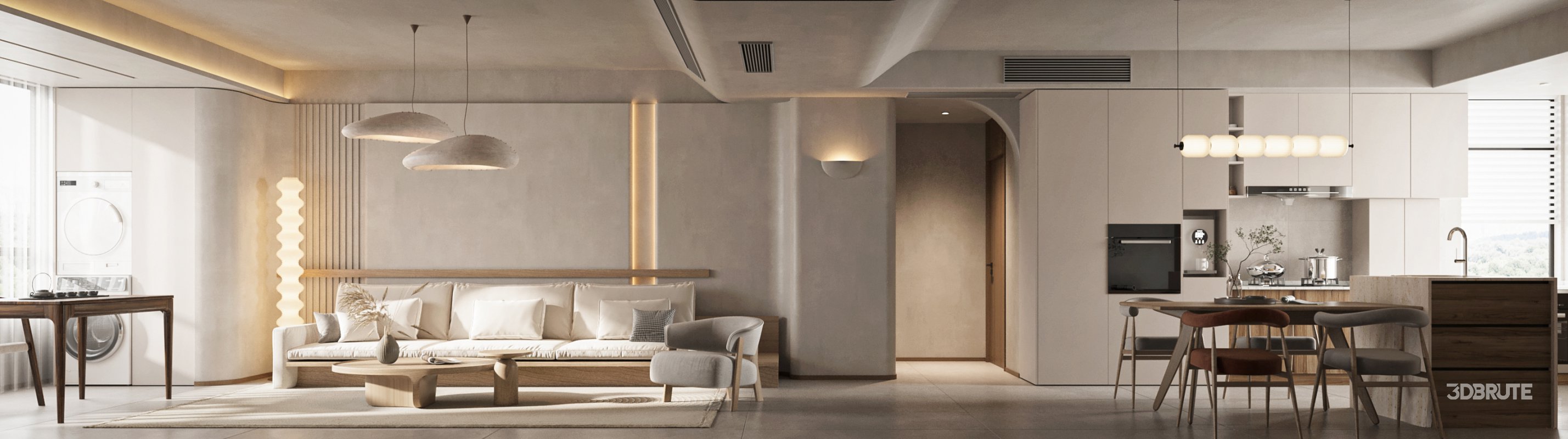 Modern living room and dining room interior scene Image 1