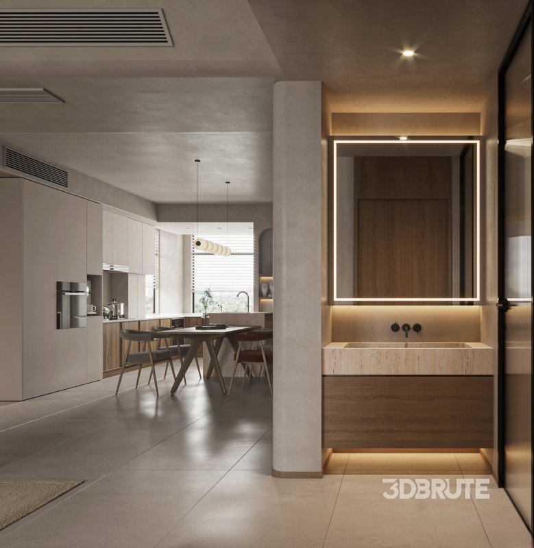 Modern living room and dining room interior scene Image 4