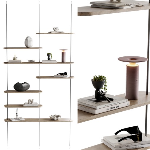 Minimalistic wooden Rack with decor 02