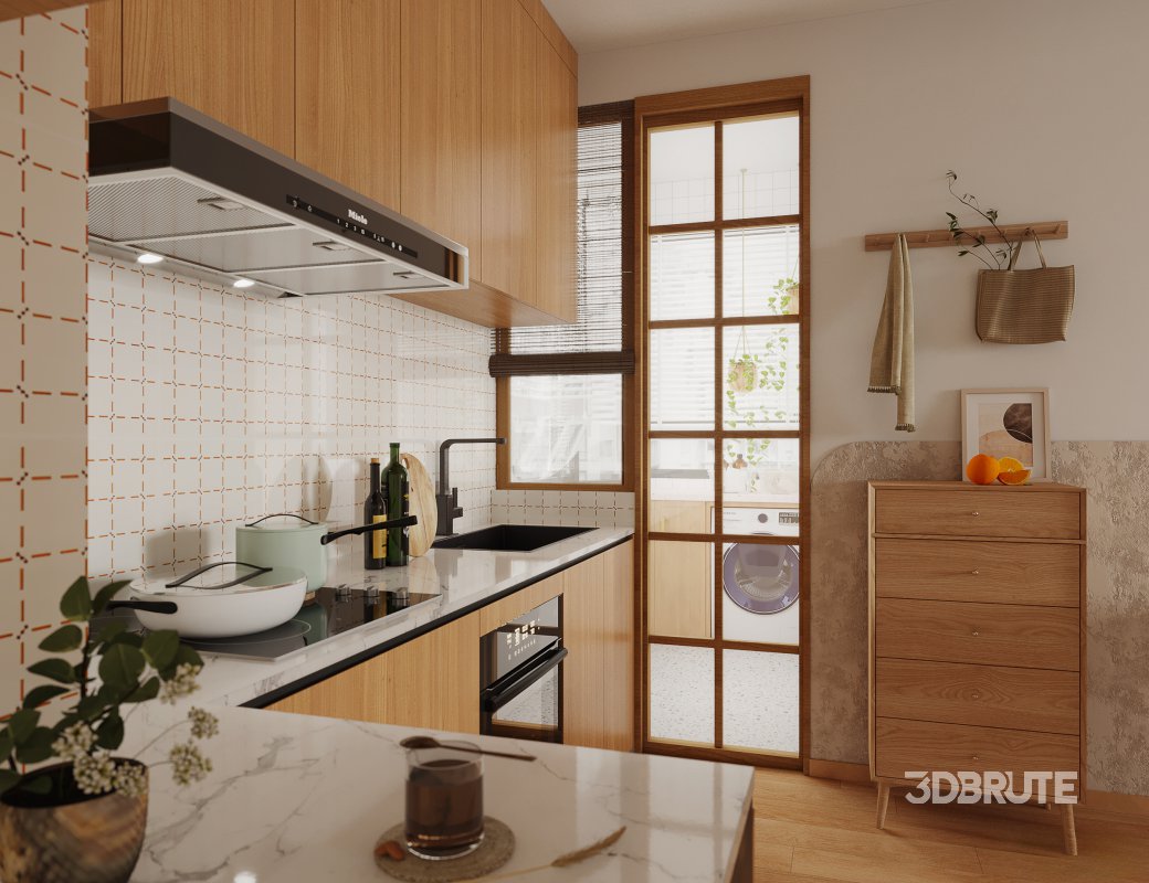 Modern living room and dining room kitchen interior scene Image 9