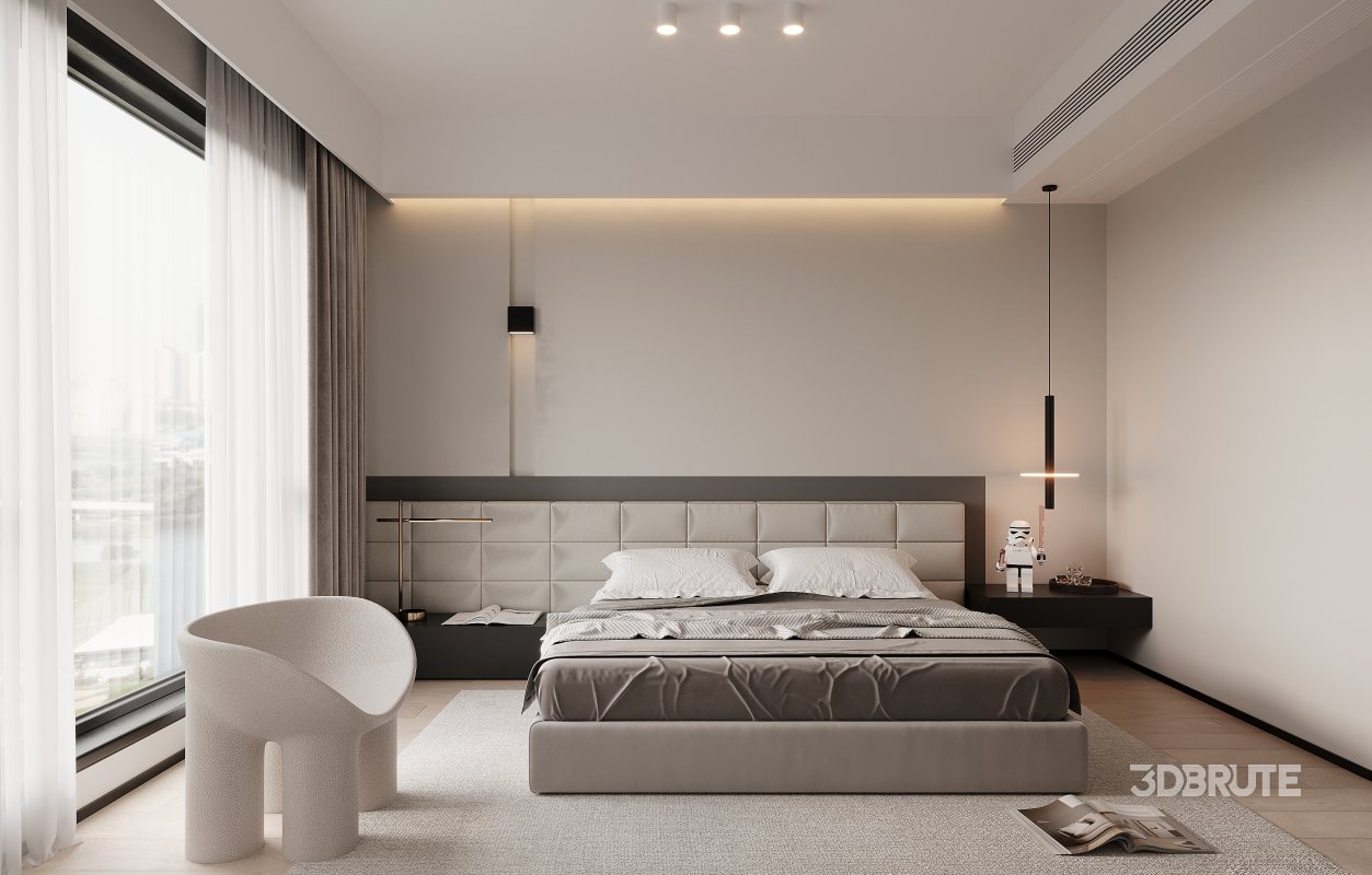 Modern living room and dining room bedroom interior scene Image 8