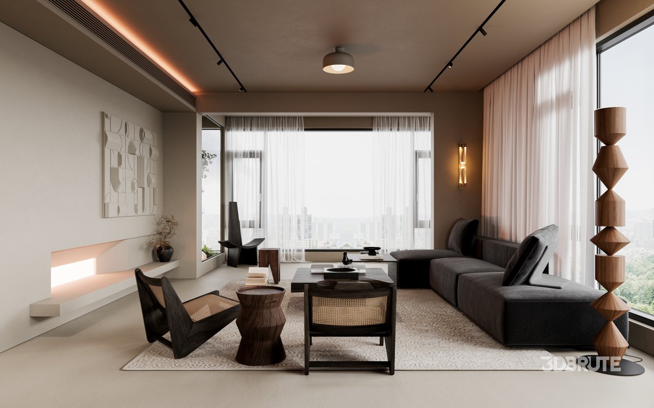 Modern living room and dining room interior scene Image 2