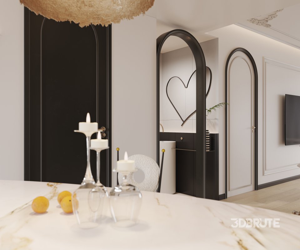 Modern living room and dining room kitchen interior scene Image 15