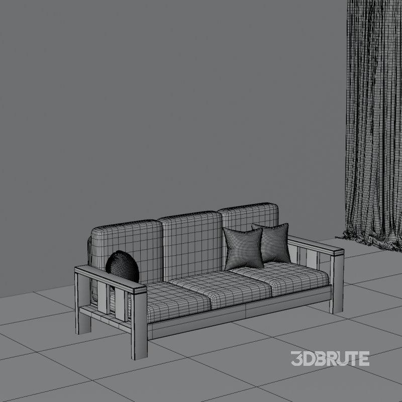 Classic Wooden Sofa with Cushions Image 7