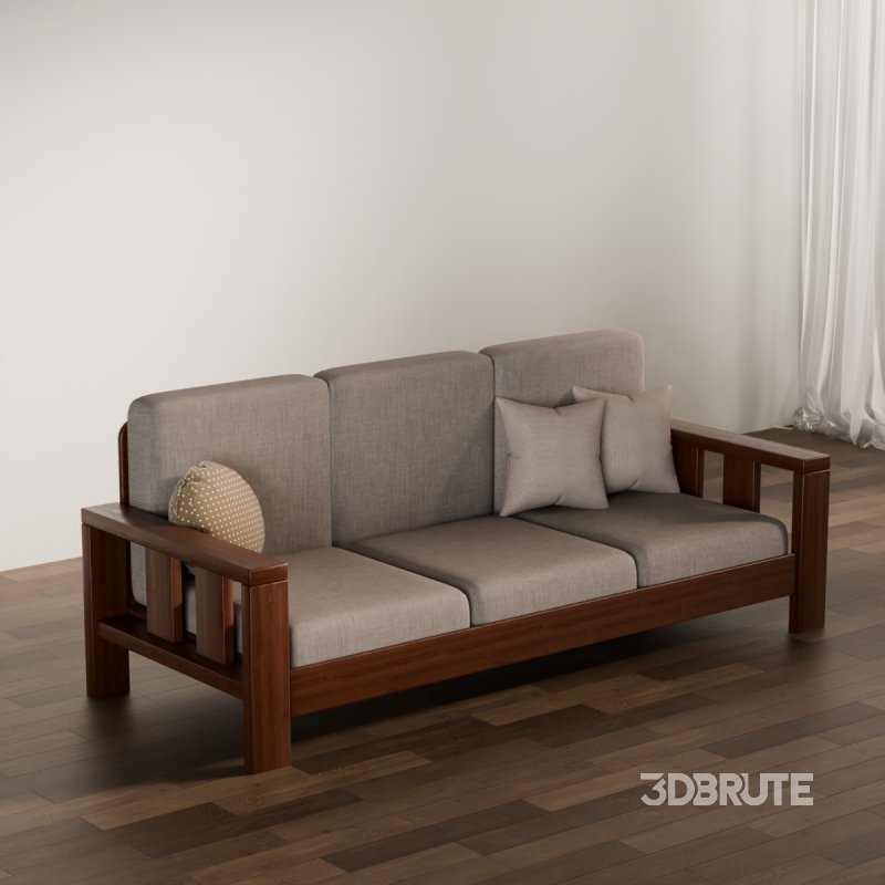 Classic Wooden Sofa with Cushions Image 9