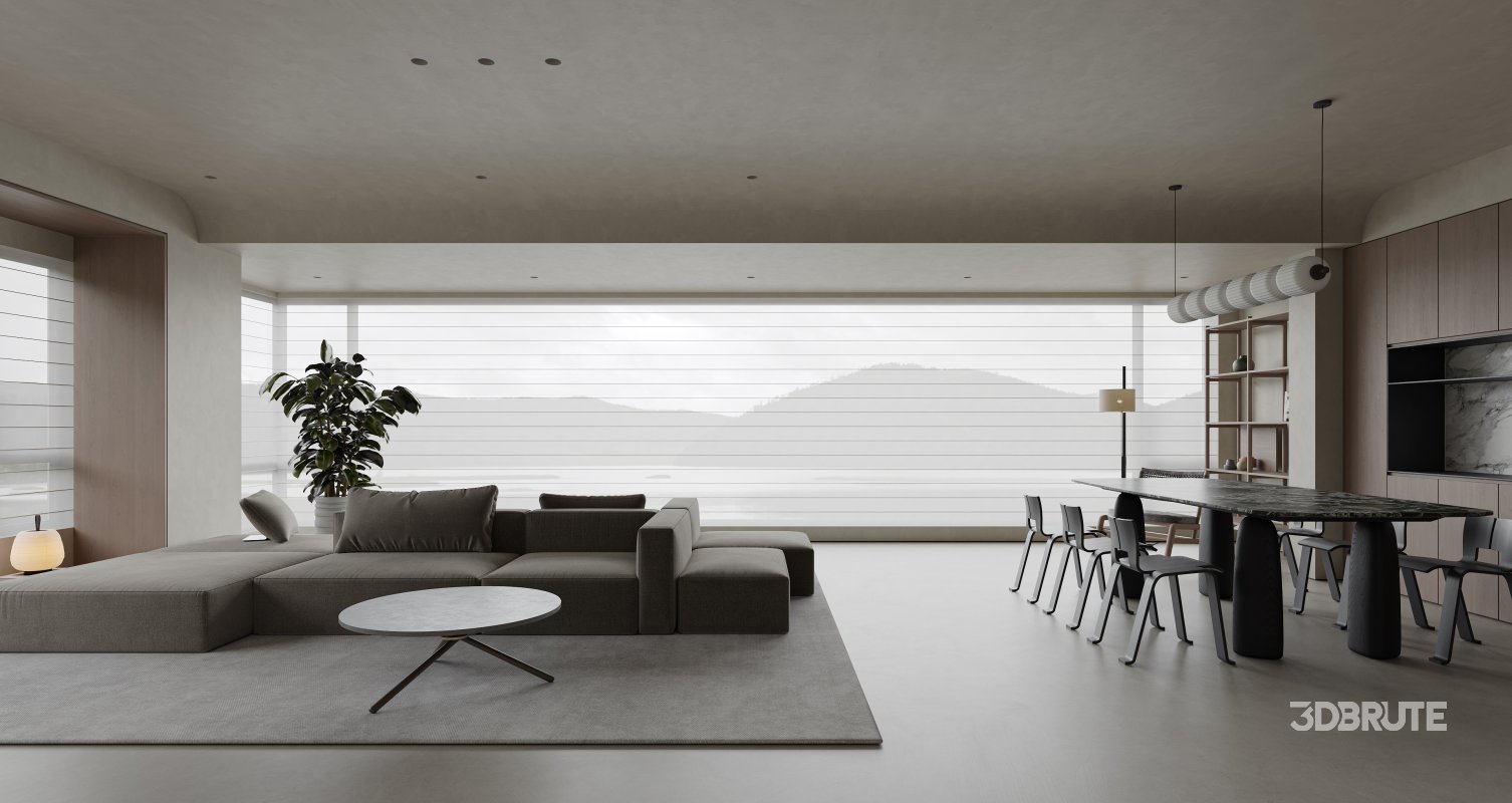 Modern living room and dining room interior scene Image 3