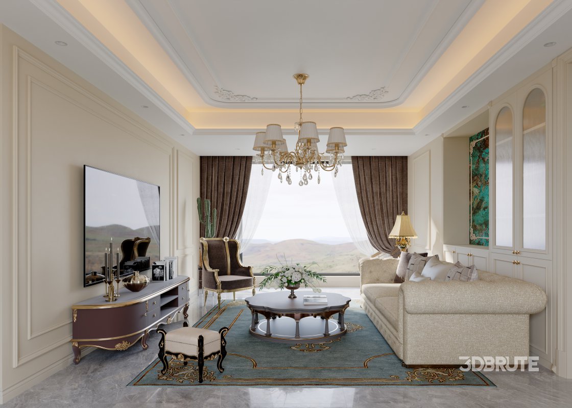 Luxurious classic living room and dining room Image 1