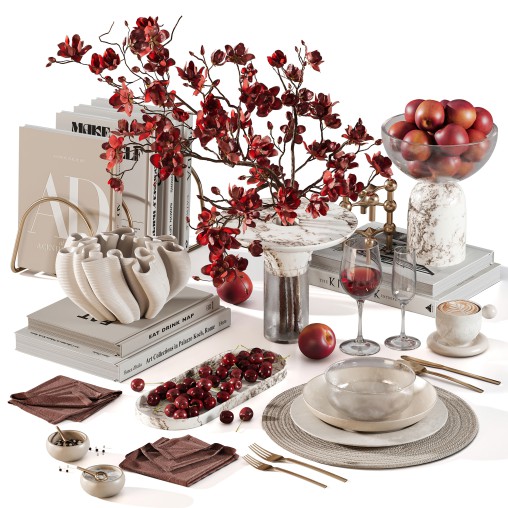 Red Harmony Cherry Blossom and Plum Coffee Table Set
