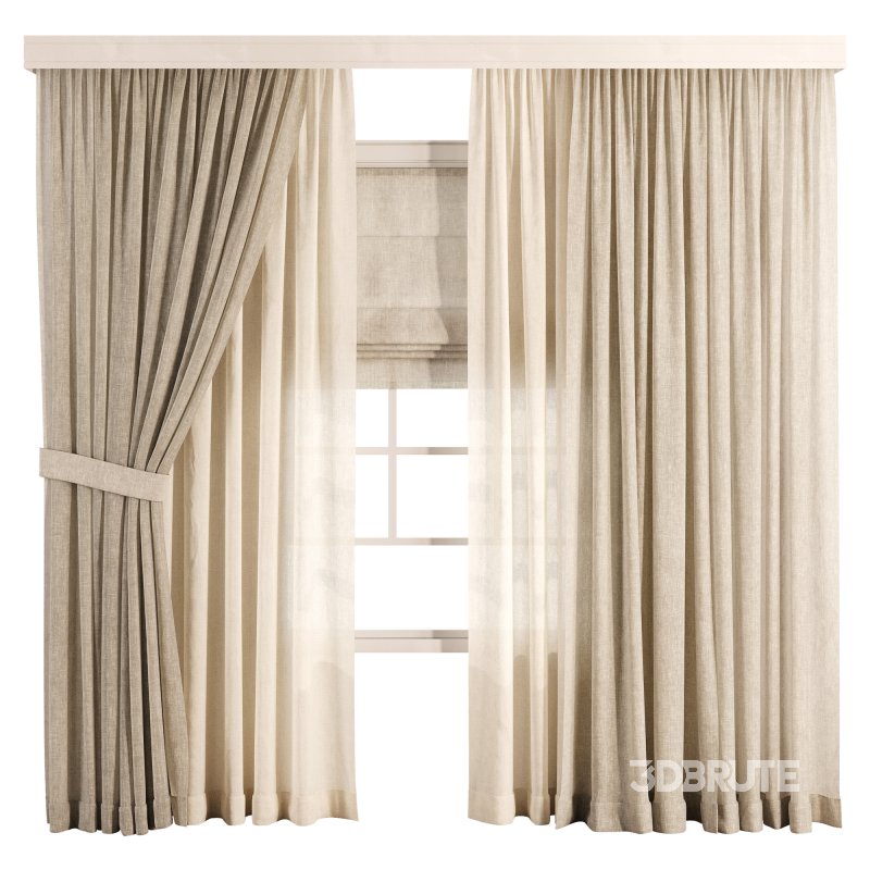 Triple Layer Natural Linen Curtain Set Image 1