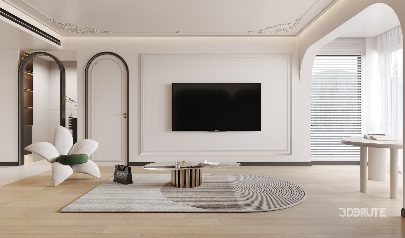 Modern living room and dining room kitchen interior scene Image 5