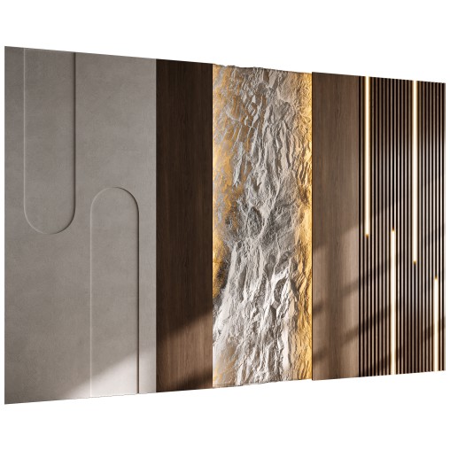 Headboard wood and concrete 3d Wall Panel 02