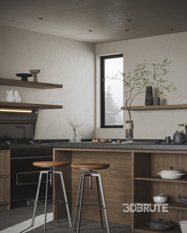 Modern living room and dining room kitchen interior scene Image 7