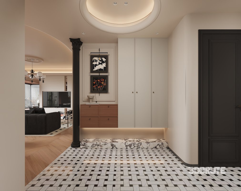 Modern living room and dining room office room interior scene Image 4