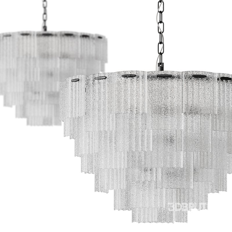 Round pendant chandelier made of ribbed glass light Image 2