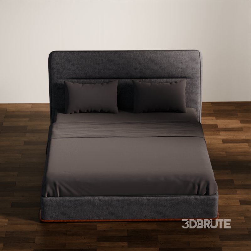 Dark Upholstered Double Bed 3D Model Image 1