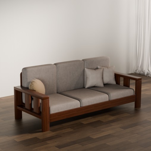Classic Wooden Sofa with Cushions