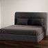 Dark Upholstered Double Bed 3D Model - Thumbnail 3