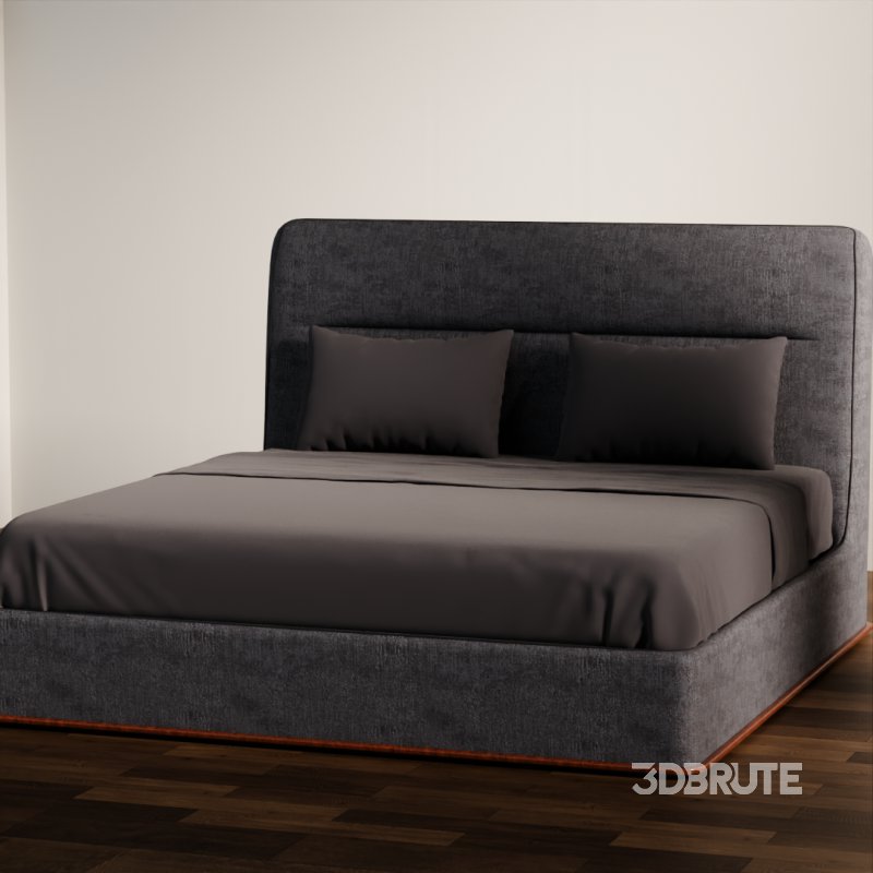 Dark Upholstered Double Bed 3D Model Image 3