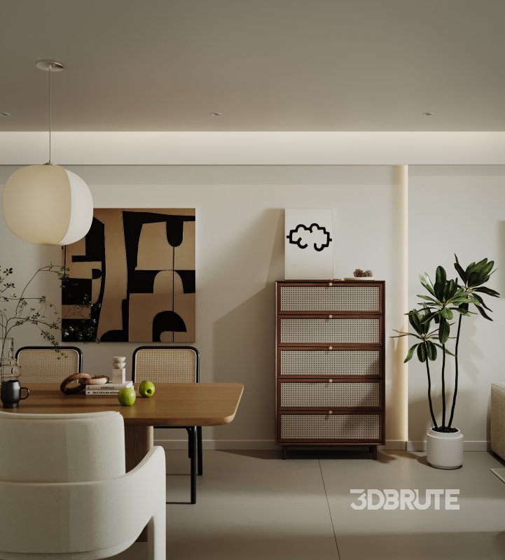 Modern living room and dining room interior scene Image 4