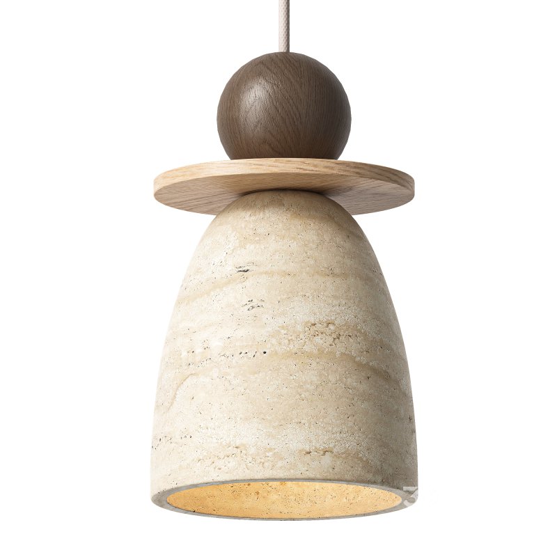 Traditional Japanese Semicircle Travertine Pendant Lamp Image 3