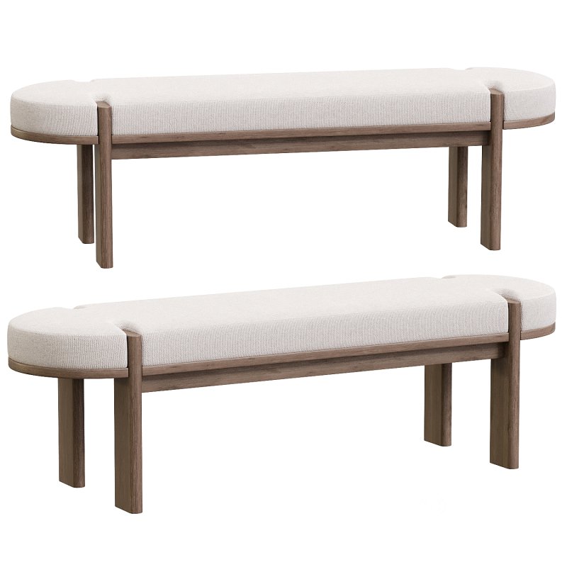 Karina Dark Elm Wood w Oatmeal Fabric Bench Image 3
