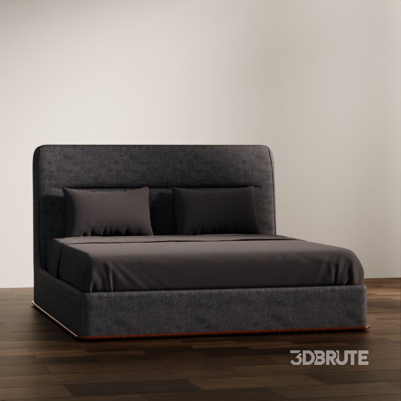 Dark Upholstered Double Bed 3D Model Image 4