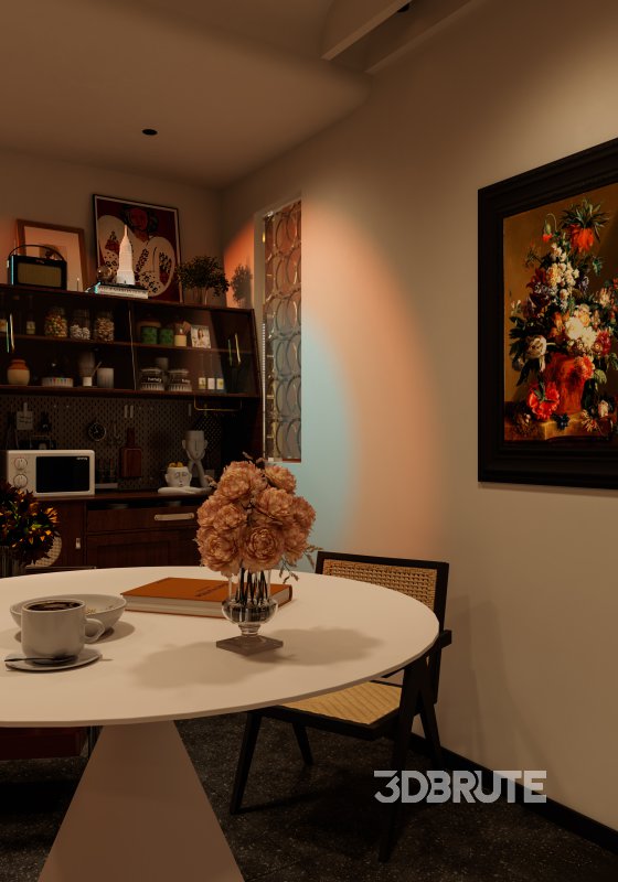 Modern living room and dining room office room interior scene Image 9