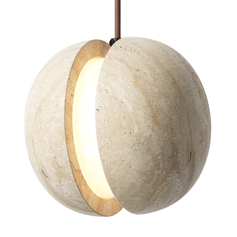 Traditional Japanese Yellow Travertine Pendant Lamp Image 3