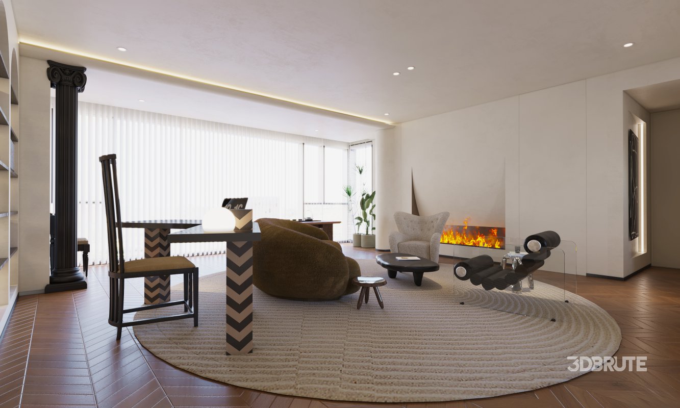 Modern living room and dining room kitchen interior scene Image 8