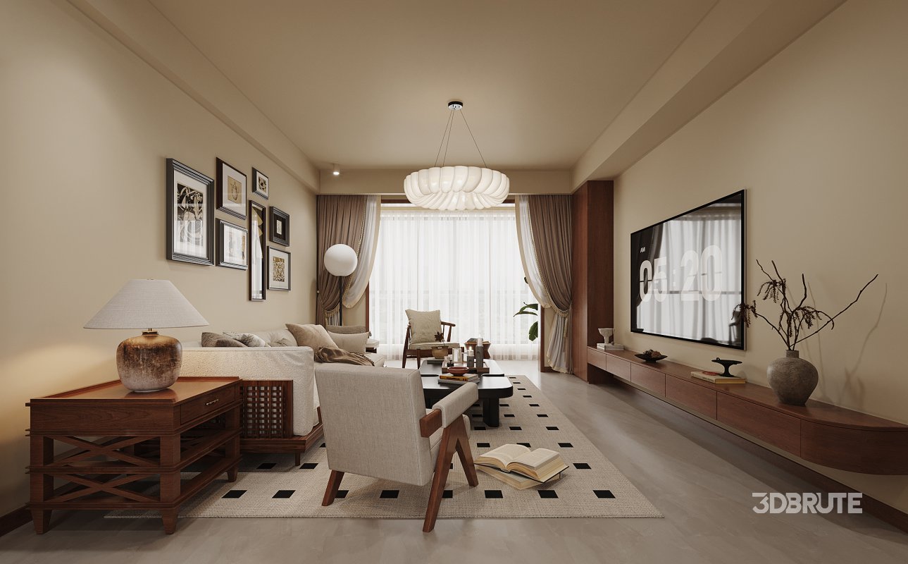 Modern living room and dining room interior scene Image 2