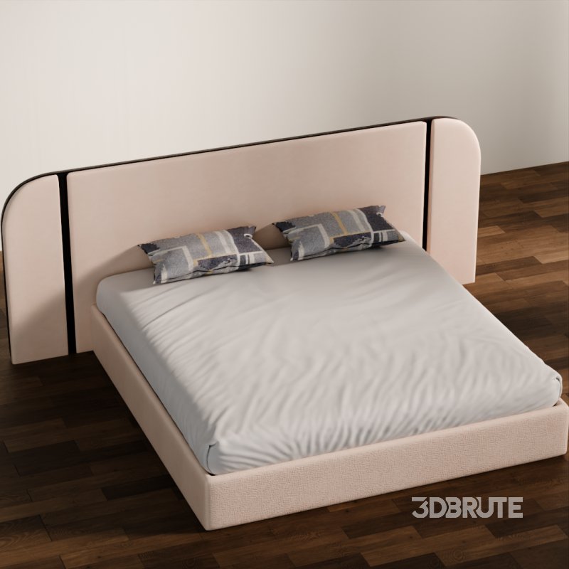 Soft Upholstered Double Bed 3D Model Image 5