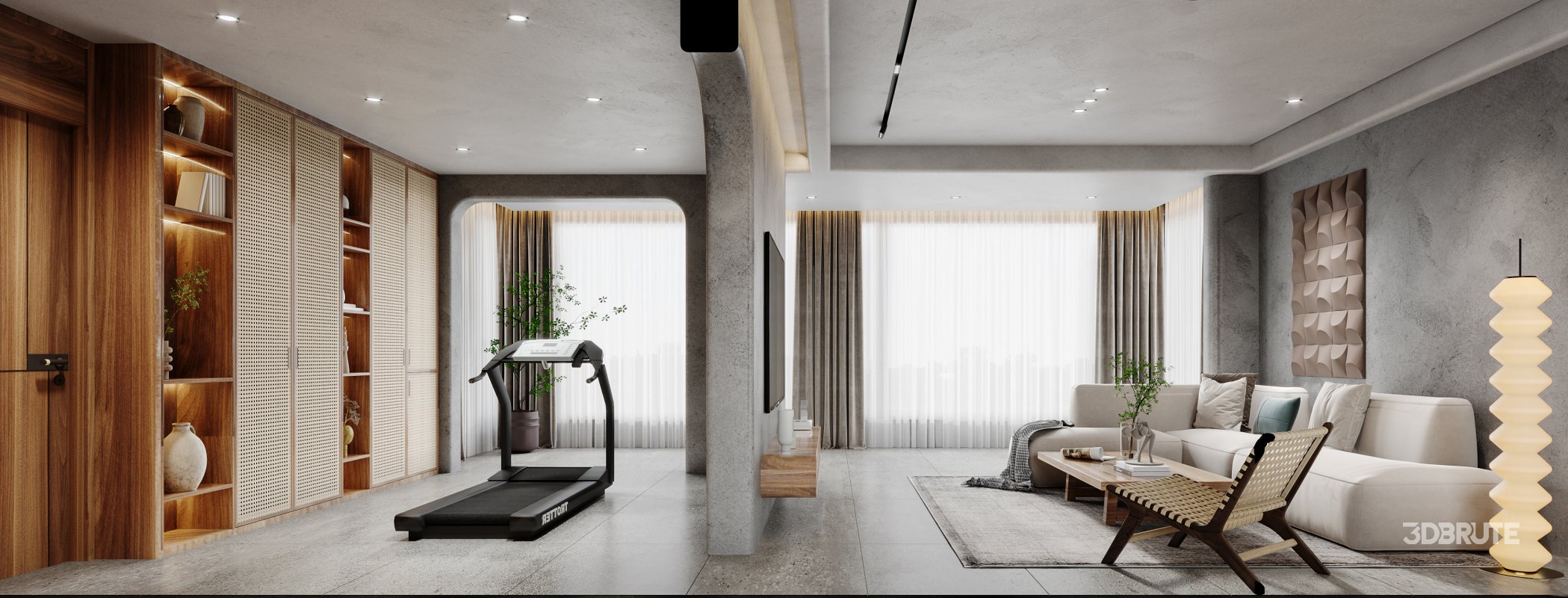 Modern living room and dining room interior scene Image 1