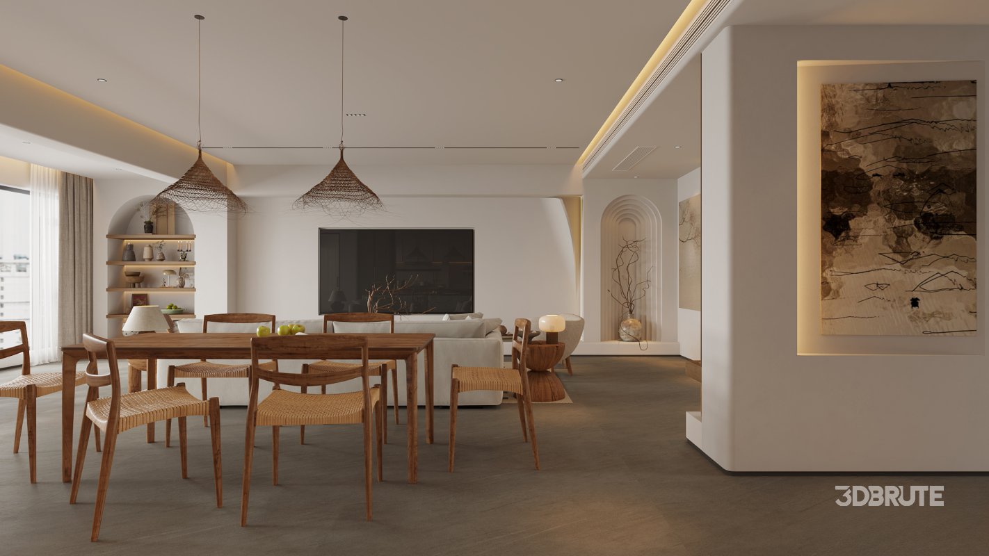 Modern living room and dining room interior scene Image 3