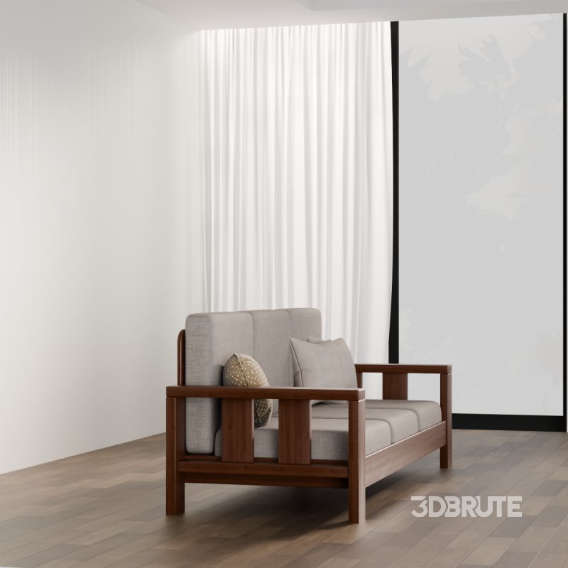 Classic Wooden Sofa with Cushions Image 2