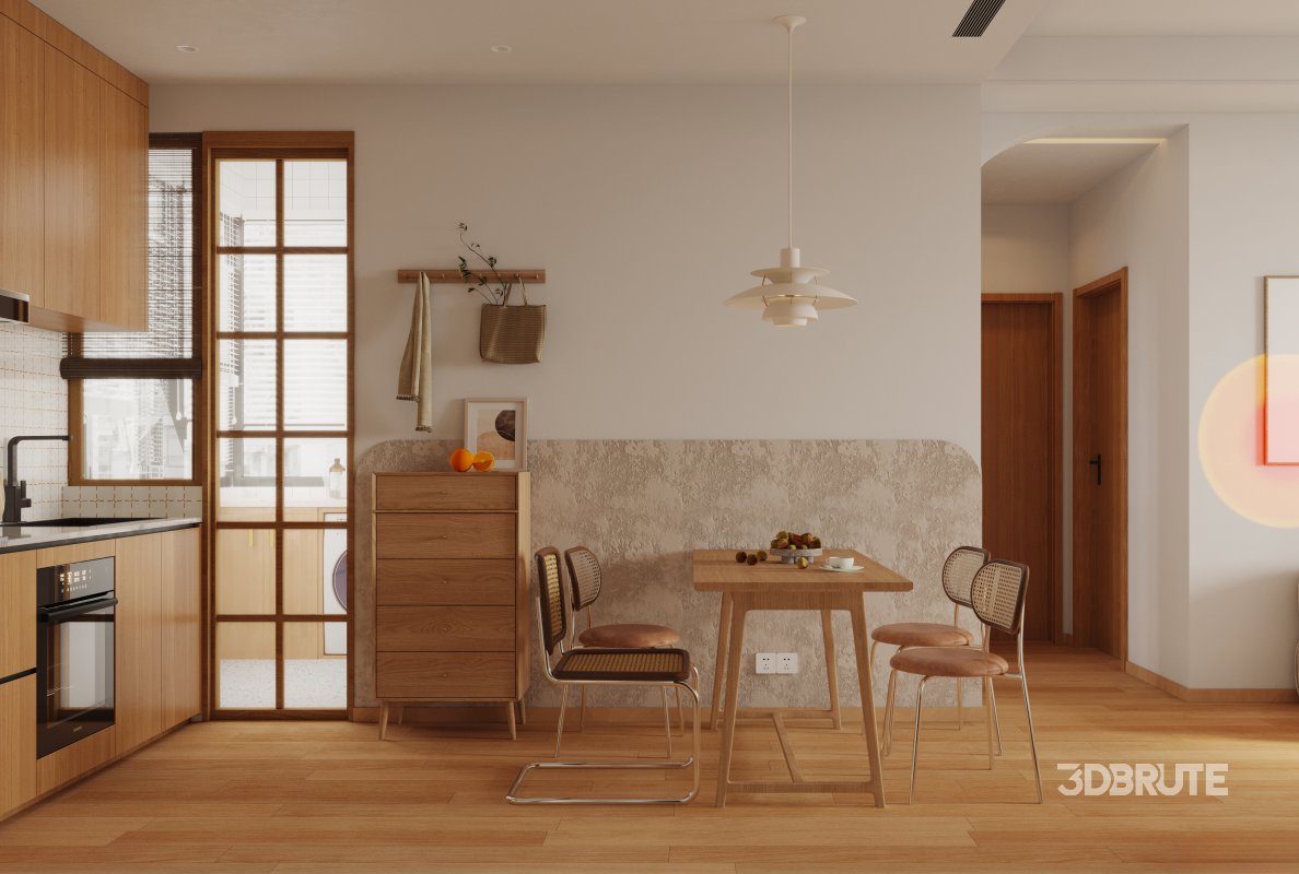 Modern living room and dining room kitchen interior scene Image 5