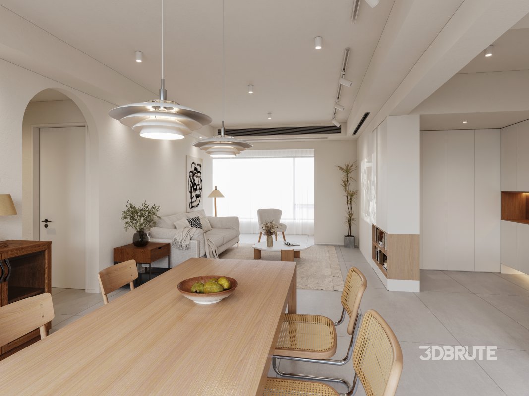 Modern living room and dining room interior scene Image 3