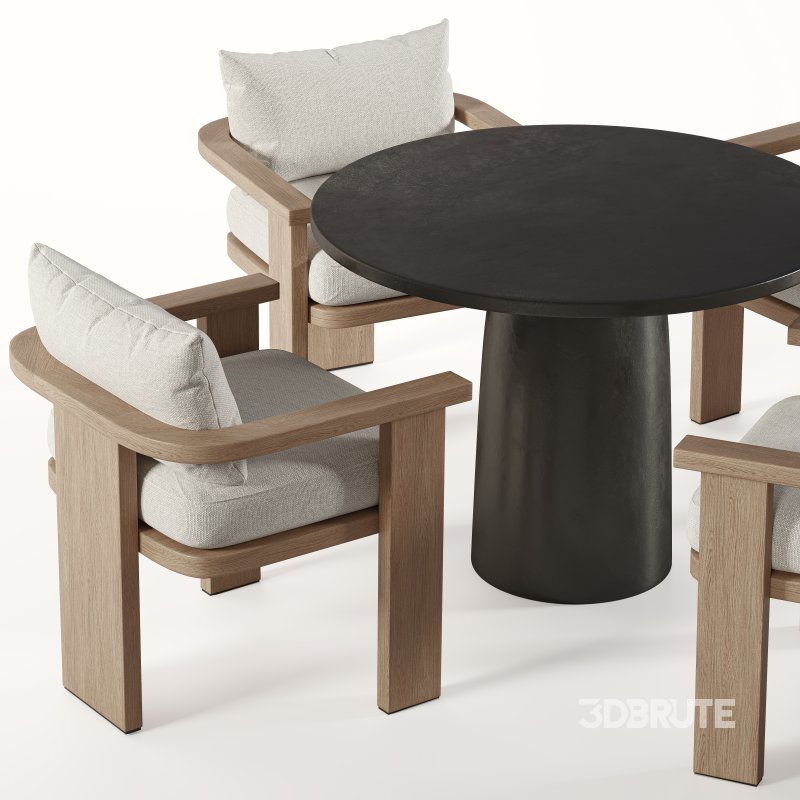 Tahana Outdoor Dining Armchair and Basil Table By Fourhands Image 3